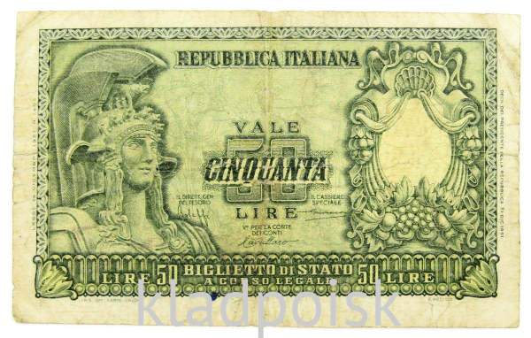 Банкнота 50 лир 1951 года Италия Банкнота 50 лир 1951 года Италия