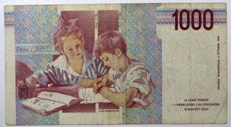 Банкнота 1000 лир 1990 года Италия, арт 2