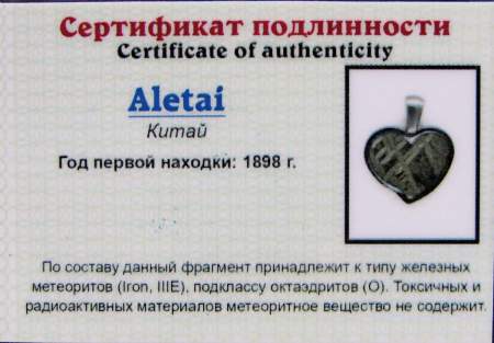 Кулон «Сердце» с метеоритом Aletai
