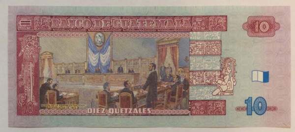 Полимерная банкнота Гватемала 10 кетсалей 2008 года