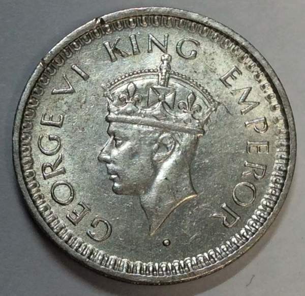 Монета 1/4 рупии 1945 года Индия Британская Монета 1/4 рупии 1945 года Индия Британская