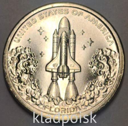 Монета 1 доллар США, Флорида, Мыс Канаверал, Шаттл, 2025 P