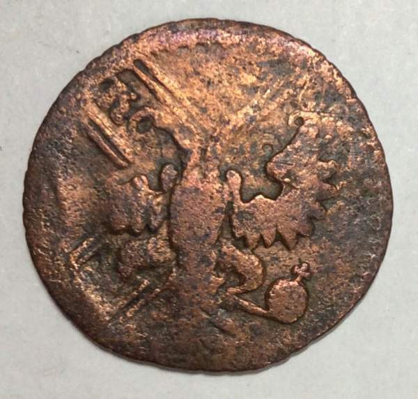 Монета полушка 1730 года, Российская Империя, Анна Иоановна, перечекан