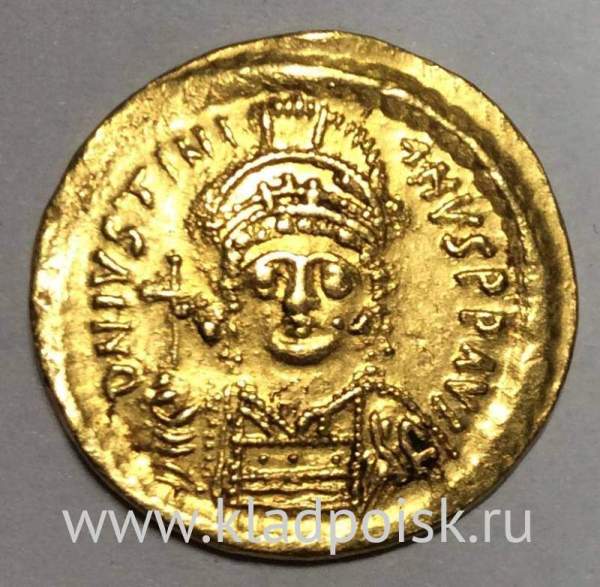Монета Византии Золотой солид, Император Юстиниан I Великий, 527-565 Монета Византии Золотой солид, Император Юстиниан I Великий, 527-565