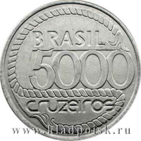Монета Бразилия 5000 Крузейро 1992  Тирадентис