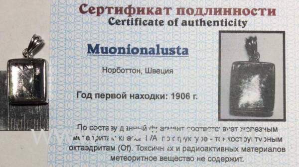 Подвеска из метеорита Муонионалуста (Muonionalusta) с родированием малая (арт 31)