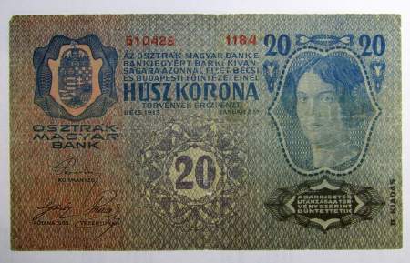 Банкнота 20 крон 1913 года Австрия, с надпечаткой, арт 2