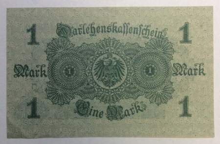 Банкнота 1 марка Германской империи 1914 года синяя надпись
