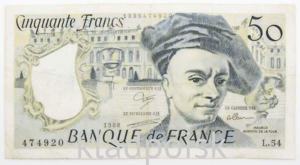 Банкнота 50 франков 1988 года Франция (Кантен де Латур)