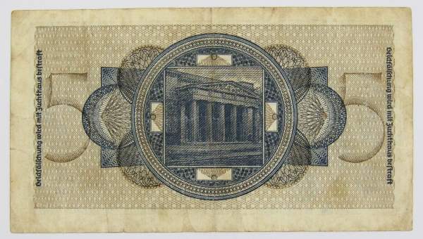 Банкнота 5 рейхсмарок 1940-1945 гг - Немецкие оккупационные территории, арт 2