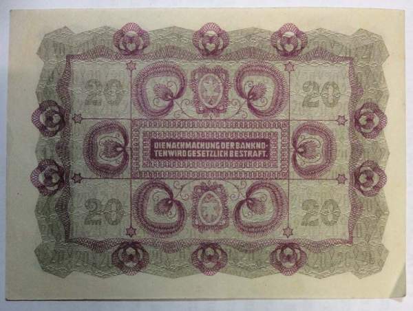 Банкнота 20 крон 1922 года Австрия, арт 2