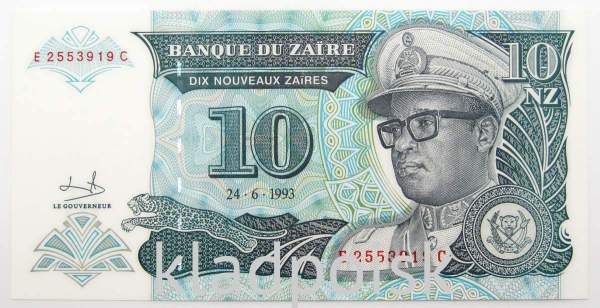 Банкнота 10 заиров 1993 года Заир