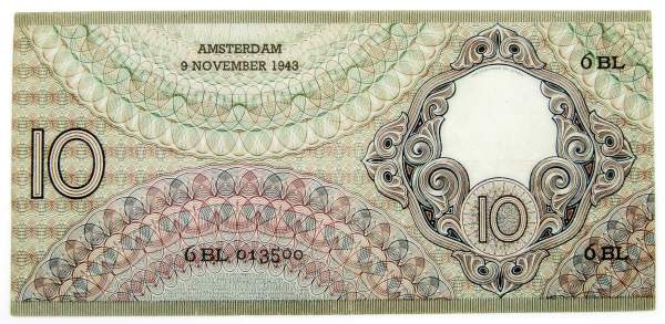Банкнота 10 гульденов 1943 года Нидерланды