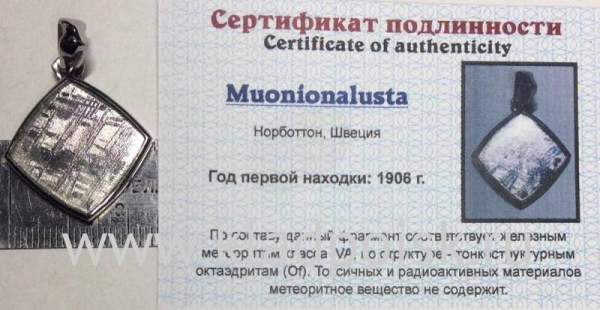 Подвеска из метеорита Муонионалуста (Muonionalusta) ромб, оправа из нержавеющей стали (арт 28)
