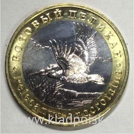 Монетовидный жетон 5 червонцев Красная книга СССР, Розовый пеликан, 2017 год, ММД (UNC)