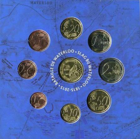 Официальный годовой набор монет Бельгии 2015 года + 2,5 евро Ватерлоо