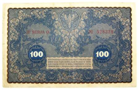 Банкнота 100 марок польских 1919 года Польша
