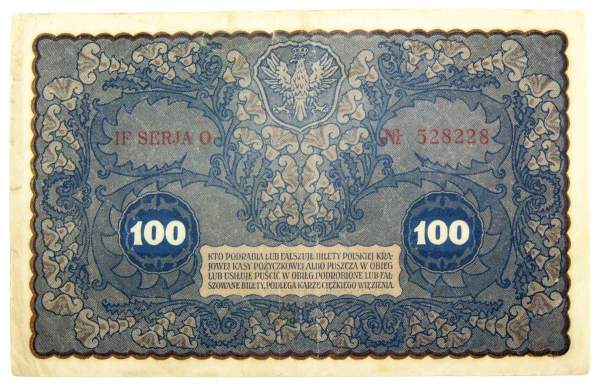 Банкнота 100 марок польских 1919 года Польша