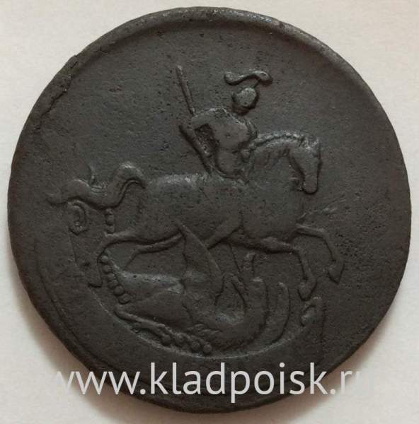 Монета 2 копейки 1758 года, Российская Империя, Елизавета I, перечекан