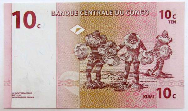 Банкнота Конго 10 сантимов 1997 года Банкнота Конго 10 сантимов 1997 года