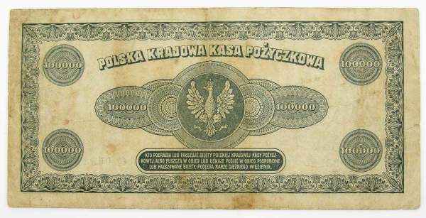 Банкнота 100000 марок польских 1923 года Польша