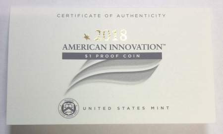 Монета 1 доллар США Первый патент серии Американские инновации и новаторы (2018) S, PROOF, футляр, сертификат