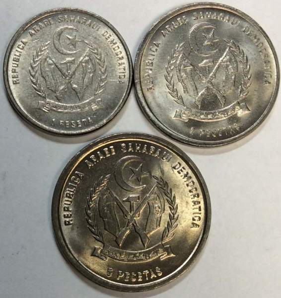 Набор регулярных монет 1992 года, Сахарская Арабская Демократическая Республика, 3 монеты Набор регулярных монет 1992 года, Сахарская Арабская Демократическая Республика, 3 монеты