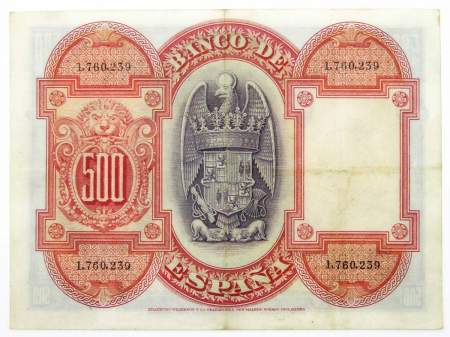 Банкнота 500 песет 1927 года Испания