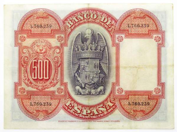 Банкнота 500 песет 1927 года Испания
