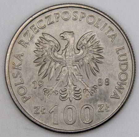 Монета 100 злотых Польша, 70 лет Великопольскому восстанию, 1988, арт 2