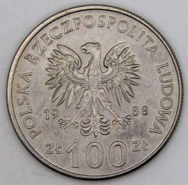 Монета 100 злотых Польша, 70 лет Великопольскому восстанию, 1988, арт 2