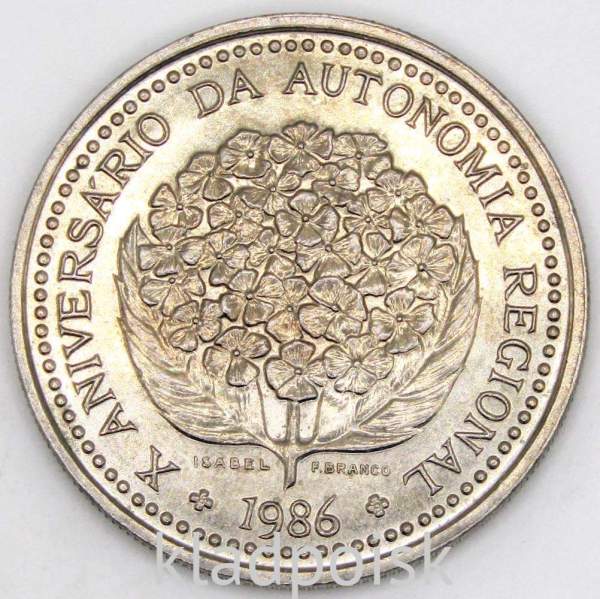 Монета 100 эскудо 1986 года - 10 лет автономии Азорских островов, Португалия Монета 100 эскудо 1986 года - 10 лет автономии Азорских островов, Португалия