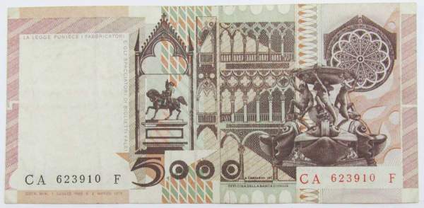 Банкнота 5000 лир 1979 года Италия Банкнота 5000 лир 1979 года Италия