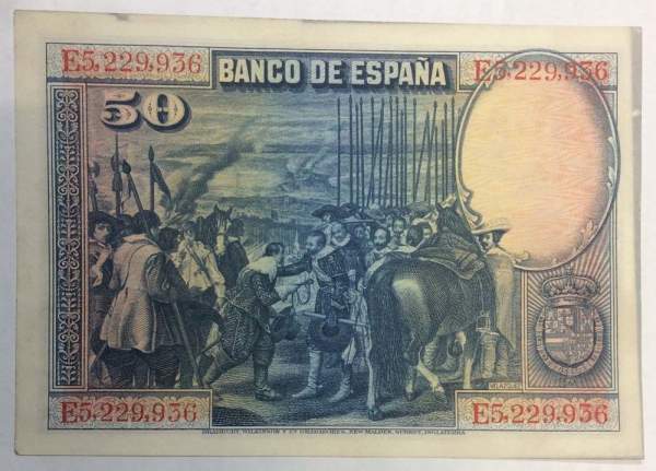 Банкнота 50 песет 1928 года Испания, арт 3