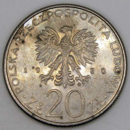 Монета 20 злотых Польша, 50 лет яхте Дар Поморья,1980, арт 2