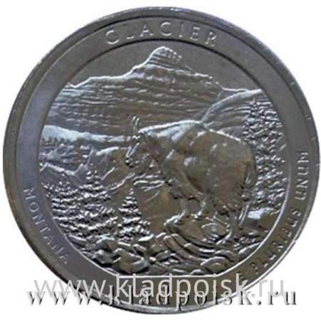 Монета 25 центов Национальный парк Глейшер, монетный двор D