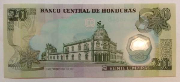Полимерная банкнота Гондурас 20 лемпир 2008 года Полимерная банкнота Гондурас 20 лемпир 2008 года