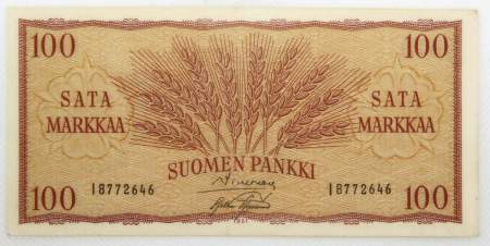 Банкнота 100 марок 1957 года Финляндия Банкнота 100 марок 1957 года Финляндия