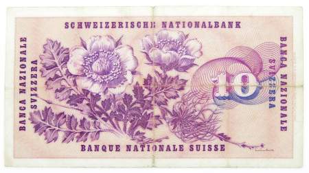 Банкнота 10 франков 1973 года Швейцария