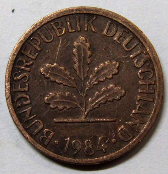 Монета 1 пфенниг Германия 1984 (F)