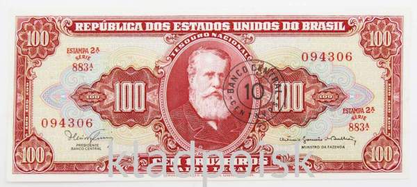 Банкнота Бразилия 100 крузейро 1966 года