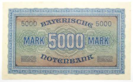 Банкнота 5000 марок 1922 года Германия Бавария