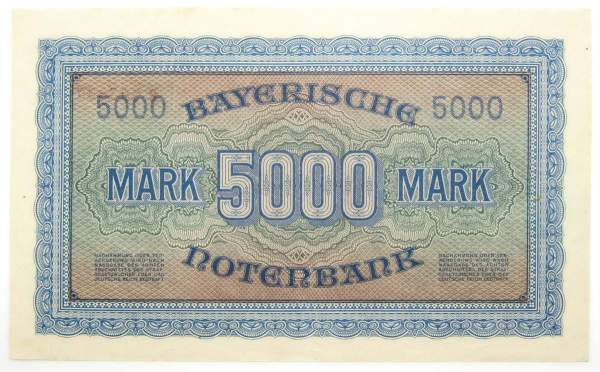 Банкнота 5000 марок 1922 года Германия Бавария