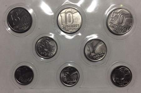 Набор регулярных монет Бразилии 1989-1992 гг, 8 монет