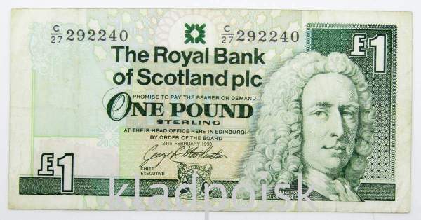 Банкнота 1 фунт 1993 года Шотландия