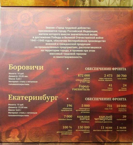 Набор ГОЗНАКа «Города трудовой доблести» - 4 монеты 10 рублей и жетон в блистере ММД 2021