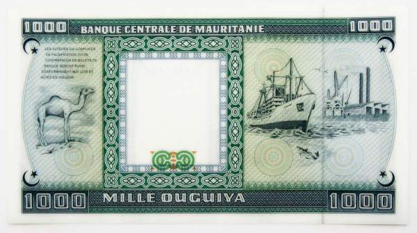 Банкнота 1000 угий 1989 года Мавритания, арт 2