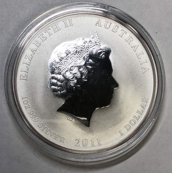 Монета 1 доллар Австралия 2011 Год кролика, серебро