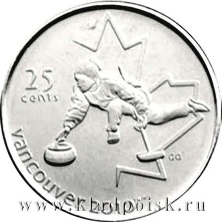Монета  25 центов Канада, Олимпиада 2010 год Ванкувер - Кёрлинг