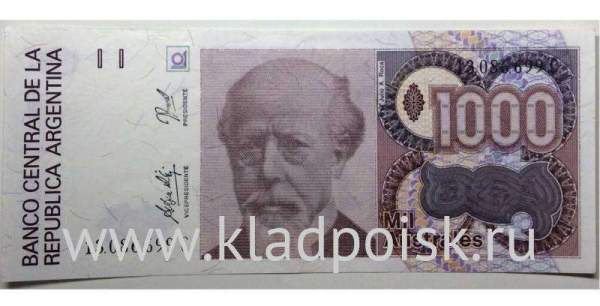 Банкнота Аргентина 1000 аустралей 1988-1990